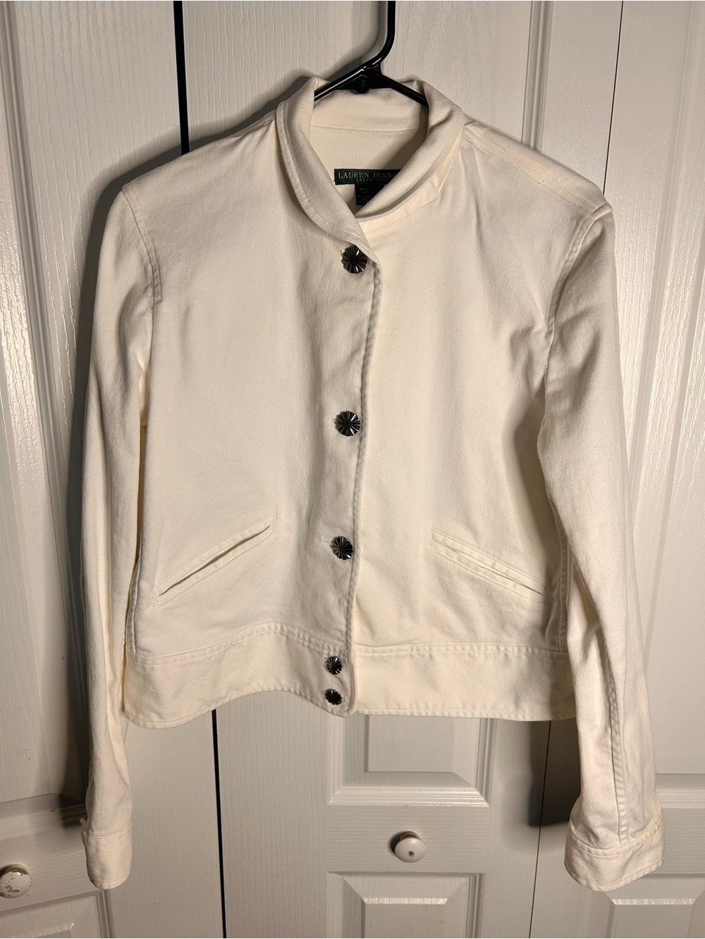 Lauren Ralph Lauren Women’s Size Large White Denim Button-Front Jacket Pockets